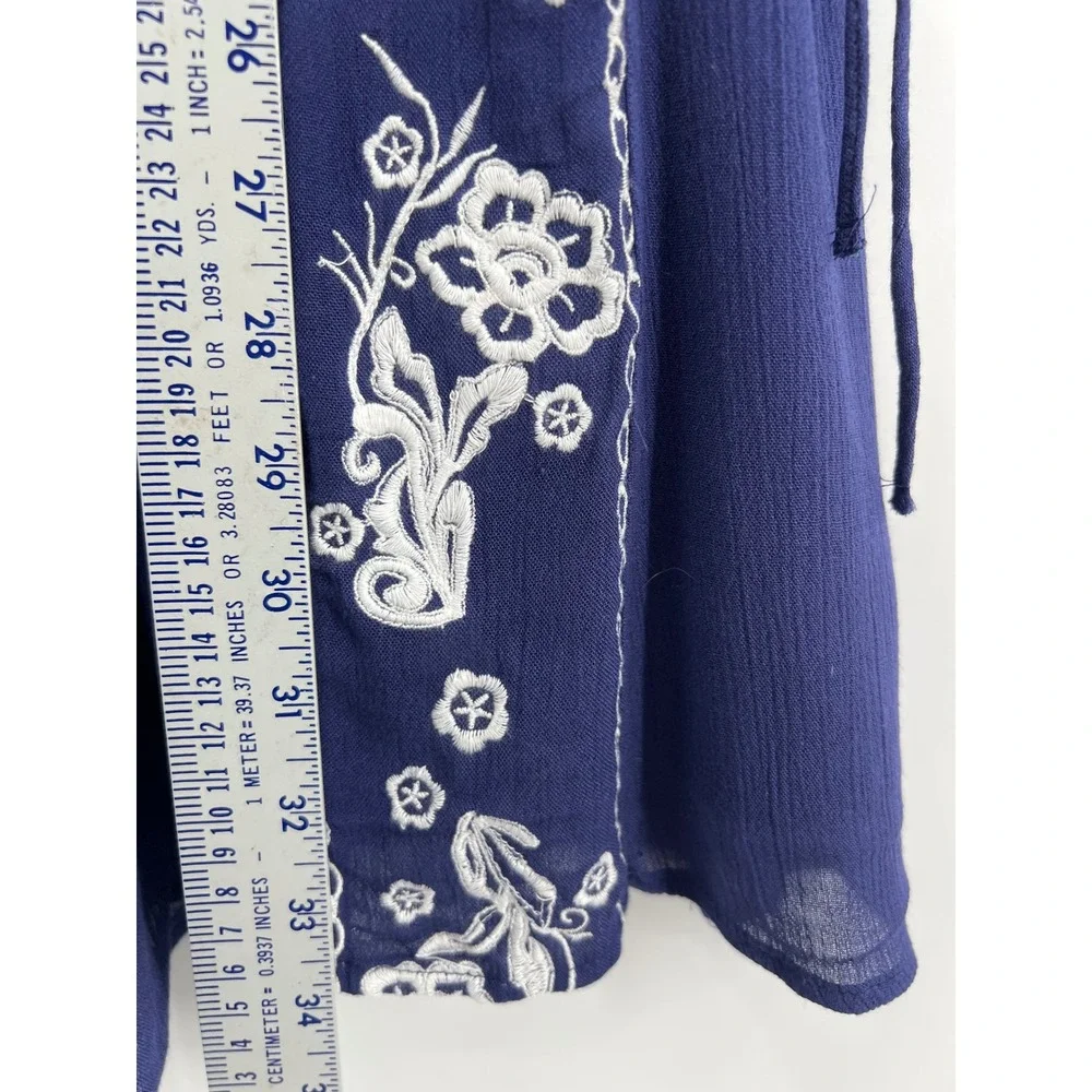 Letarte Maui Hawaii Navy Blue Embroidered Off Shoulder Ruffle Dress Womens‎ XS